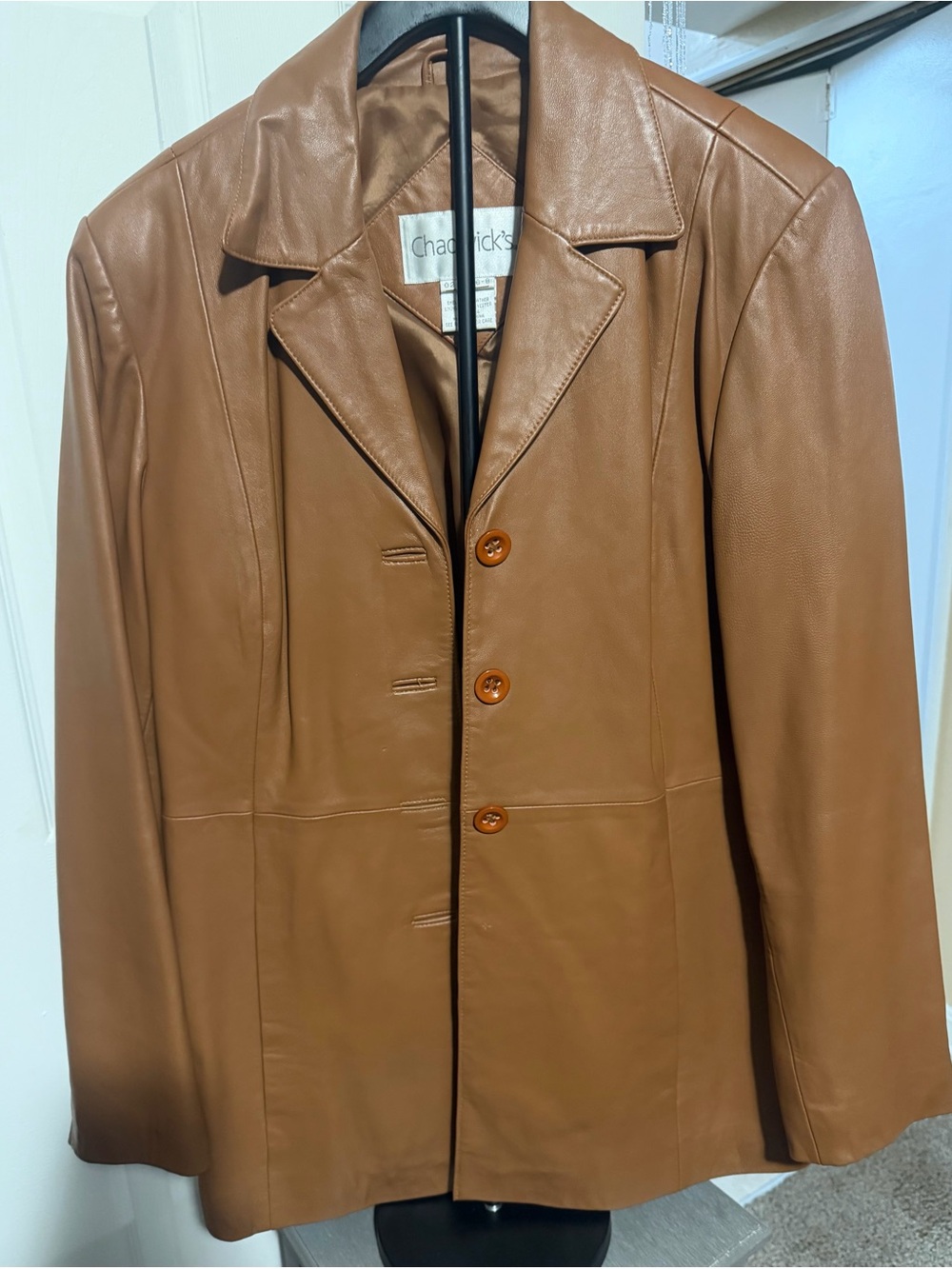 Chadwicks Women's Camel Brown Leather Button Jacket
